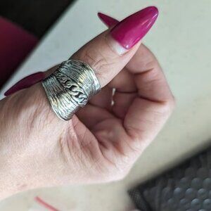 925 Sterling Silver Statement Shield Rings Curb Chain Wrap Vintage Antique SZ 13